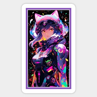Anime Sci-Fi Cat Girl | Quality Anime Girl Artwork | Manga Girl Anime Art Sticker